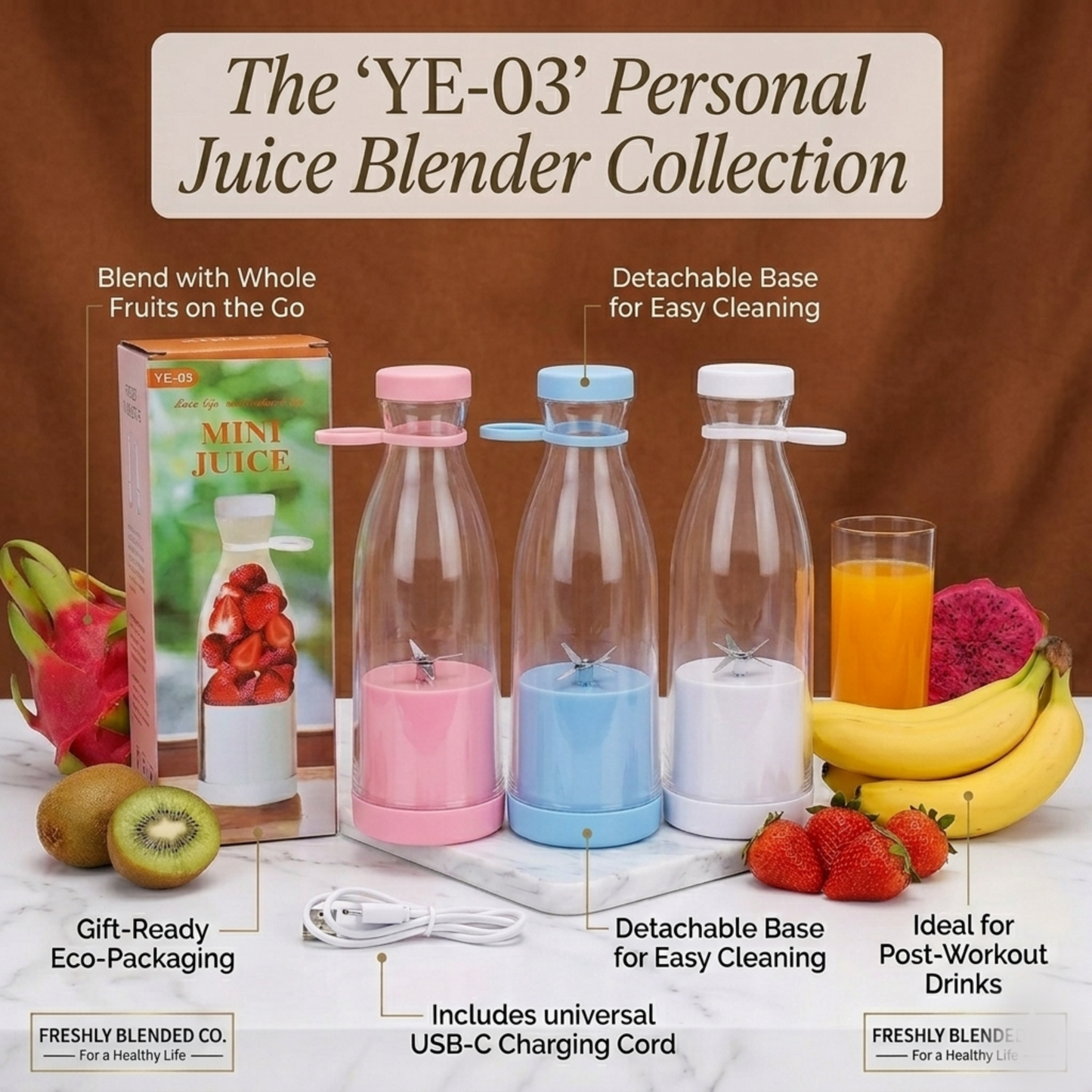 420Ml Electric Juicer Mini Wine Bottle Blender Fruit Mixers 6 Blades Charging Juicer Cup Small Household Portable Juicer Blender
